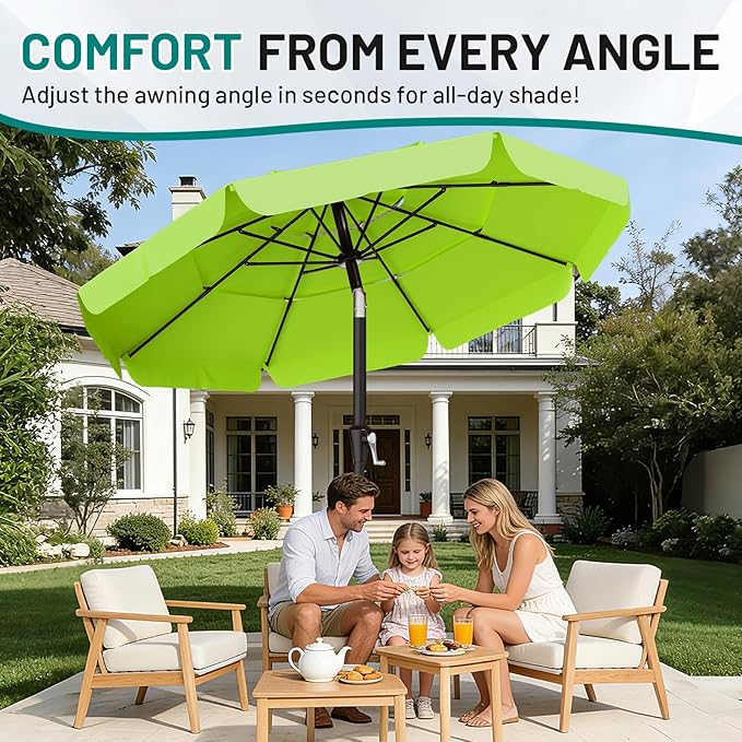AreShark 9FT 3-Tiers Patio Umbrella with Valance, Outdoor Umbrellas with Crank/Tilt, Table Market Umbrella Vented w/ 8 Sturdy Ribs for Garden, Deck, Backyard, and Pool, Apple Green