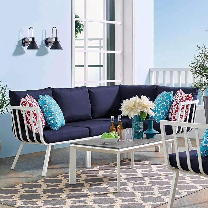 Modway Riverside 5 Piece Outdoor Patio Aluminum Set, 59 x 85.5 x 28, White Navy