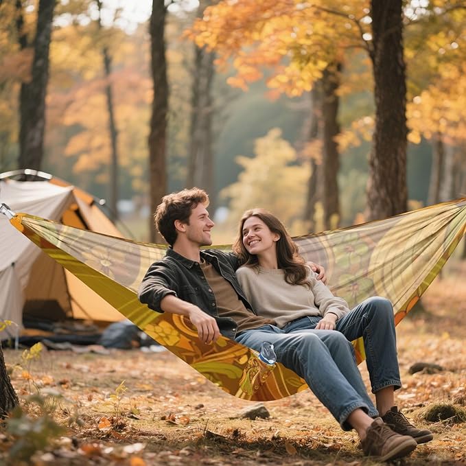 Autumn Paisley Outdoor Hammocks with Tree Straps Fabric Hammock for Camping & Hiking Essential