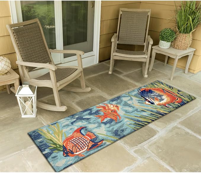Liora Manne Ravella Indoor/Outdoor Durable Hand-Tufted UV Stabilized Rug- Tropical Fish Ocean 2' x 5'