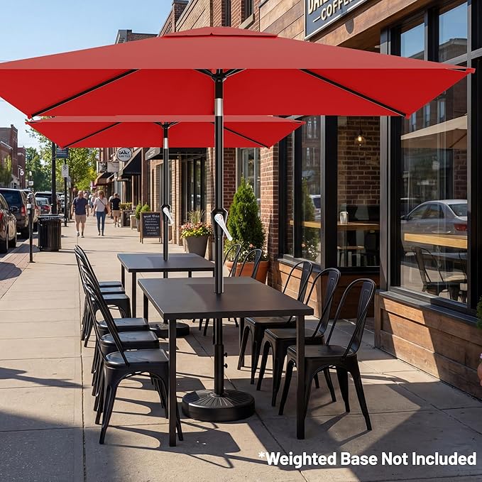 AreShark 6.5' x 10' Rectangular Patio Umbrellas for Outdoor, Outdoor Table Umbrella, Large Outdoor Patio Umbrellas with 6 Sturdy Ribs for Pool, Garden, Deck & Market (Red)