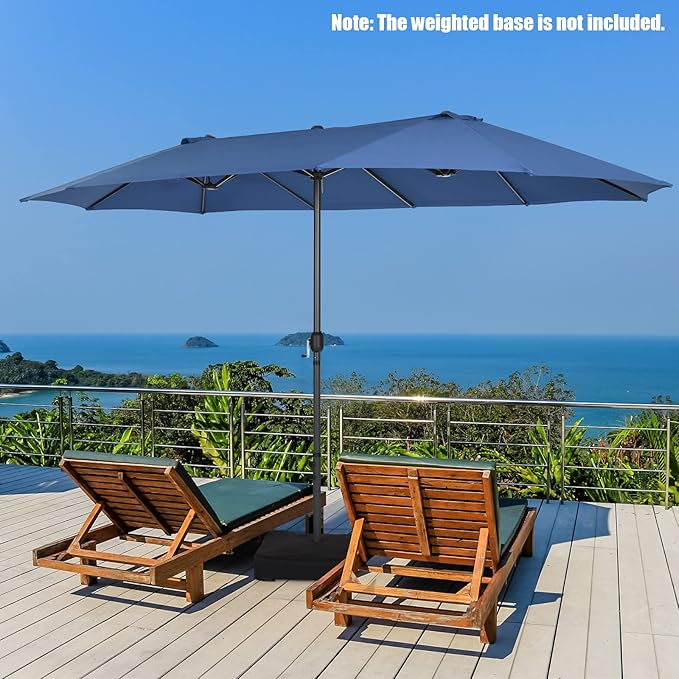 Tangkula 15Ft Double-Sided Patio Umbrella, Outdoor Extra Large Umbrella W/Hand-Crank System & Air Vents, Market Twin Umbrella W/ 12-Rib Sturdy Metal Frame for Poolside, Garden Backyard (Navy)