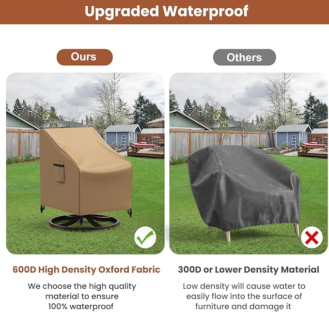 Mrrihand Patio Chair Covers, 2 Pack Outdoor Swivel Lounge Chair Cover, Heavy Duty Patio Rocking Chair Covers, Patio Furniture Covers Waterproof, 30" W×34" D×38.5" H, Brown
