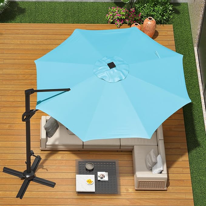 10 Ft Offset Patio Umbrella with Base Included, Round Cantilever Umbrella with UV Protective And Water Resistant Canopy, 360° Rotation, Integrated Tilting System, Beige