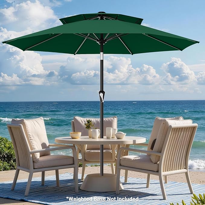 AreShark 10ft 2 Tiers Patio Umbrella - Outdoor Umbrella Waterproof UV Protection, Market Table Umbrella w/Push Button Tilt&Crank for Pool, Porch, Garden(Dark Green)