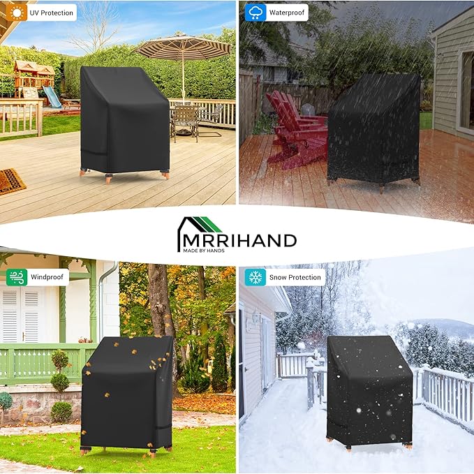 Mrrihand Patio Chair Covers, Outdoor Stackable Chair Covers Waterproof, Heavy Duty Patio Furniture Covers Fits for 4-6 Stackable Dining Chairs, 28" W× 36" D× 47" H, Black