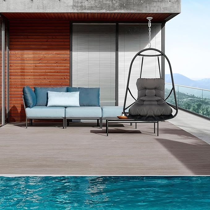 JESE Swing Egg Chair Without Stand Foldable Frame Hanging Chairs for Indoor Outside,with UV Resistant Waterproof Cushion&Cup Holder,Swing Hammock Chair for Patio,Bedroom,Balcony,Garden,Backyard,Black