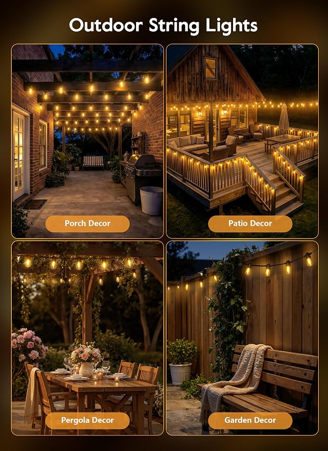 Minetom 79FT Solar String Lights Outdoor Waterproof, S14 Patio Lights | 24 LED Shatterproof Bulb, Remote Type-C Port Timable, 3 Light Modes Dimmable Solar String Lights for Outside, Yard, Camping