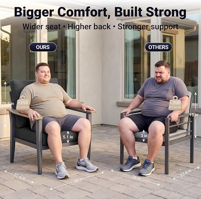 Aluminum Outdoor Patio Furniture Set, 5-Piece Outdoor Sofa with 5.1" Thick Cushions, Outdoor Couch with Ottomans, for Balcony, Porch, Black