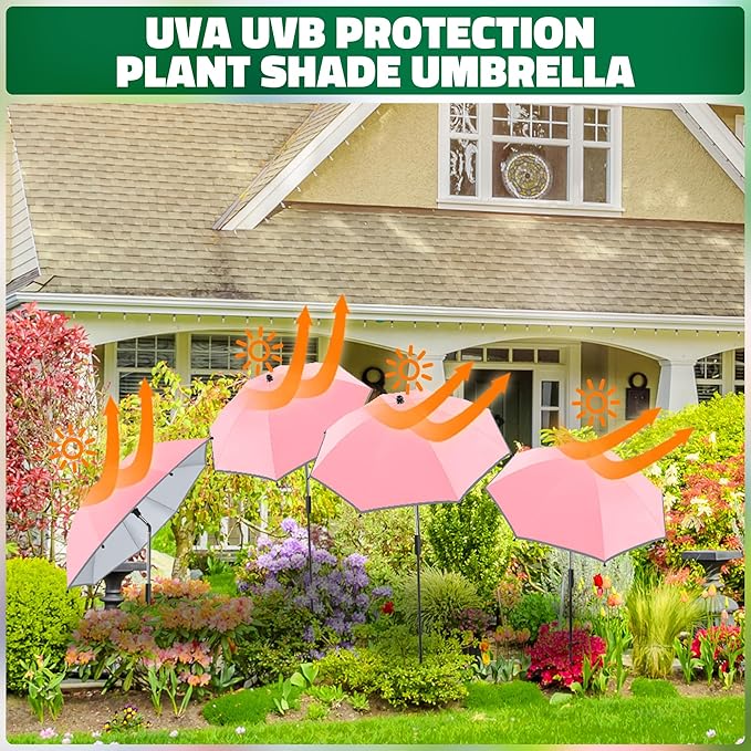 4 Pack 24.9" Plant Umbrellas for Outdoor Plants,47.2" Height Small Umbrella with Reflective Strip, Adjustable Plant Shades for Outdoor Plants, Garden, Potted