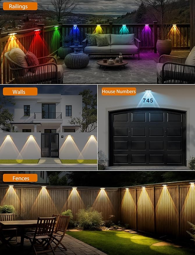 Solar Fence Lights Outdoor, 7 Fixed Colors ＆ Color Changing IP65 Waterproof Solar Powered Lights Outdoor for Backyard/Patio/Fence/Wall/Deck/Step/Porch/Railings/Pool (12pack)