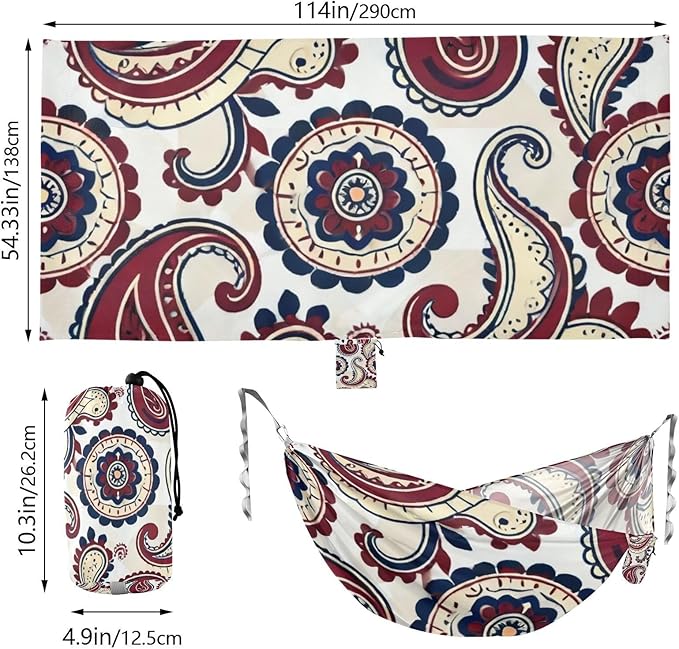 Vintage Paisley Outdoor Hammocks with Tree Straps Fabric Hammock for Camping & Hiking Essential