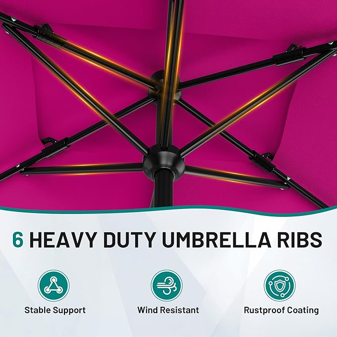 AreShark 6.5'x10' 2 Tiers Rectangular Patio Umbrella - Outdoor Umbrella Waterproof UV Protection, Market Table Umbrella w/Push Button Tilt for Pool, Lawn, Balcony(Rose Pink)