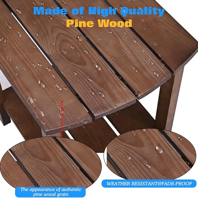 Outdoor Side Table, 2-Tier Small Outdoor Table for Patio, Adirondack Side Tables for Outside or Indoor (Dark Brown, 18 * 14 * 18.5)