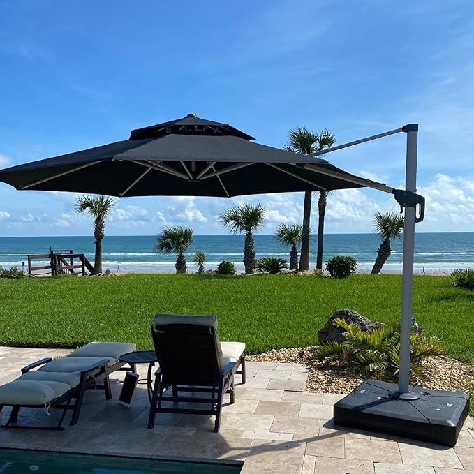 PURPLE LEAF 11 FT Cantilever Patio Umbrellas with Base Included, Large Round Offset Umbrella with 360° Rotation, Outdoor Aluminum Pool Umbrella for Pool Lawn Garden, Black