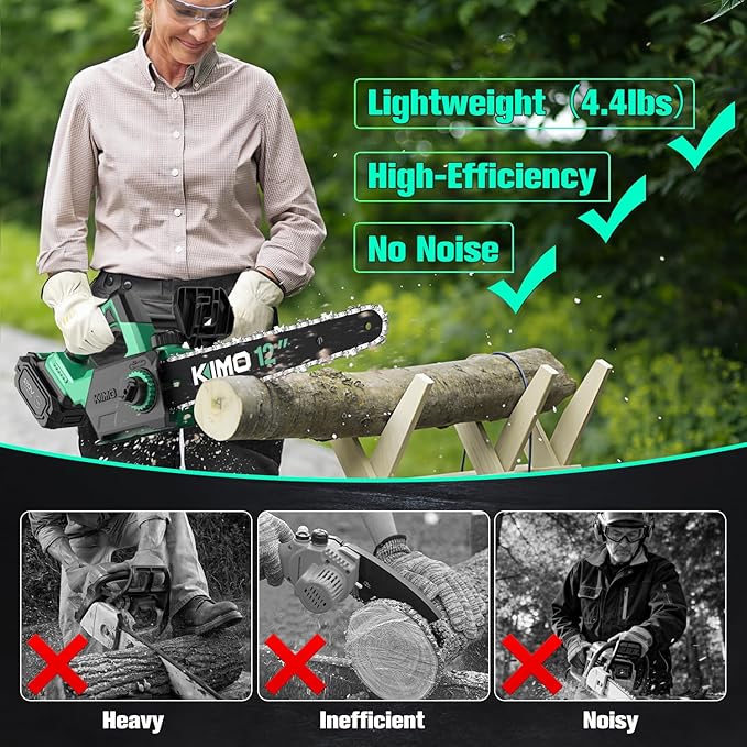 KIMO Mini Electric Chainsaw Cordless w/2 x 4.0Ah Battery & Fast Charger, 34 FT/S Powerful Cutting, Auto Oiler, Security Lock, Battery Operated Chainsaw for Wood Cutting Tree Trimming