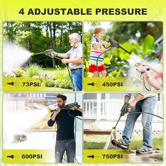 Litekon Portable Cordless Washer, 2x5.0Ah Battery, 4 Adjustable Model with 4.5Gal Tank 10FT Hose, 6-in-1 Nozzle for Car Washer,Patio,Camping