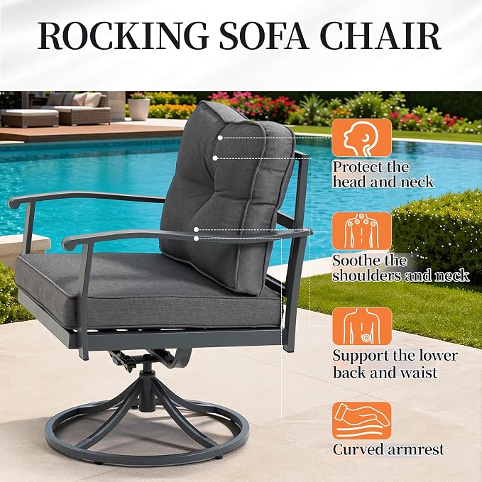 Outdoor Patio Furniture Set, 5 Pieces Metal Modern Outside Sectional Conversation Lawn Furniture with Coffee Table & Washable Thick Cushions,Seating Sofa for Garden,Backyard,Porch,Grey