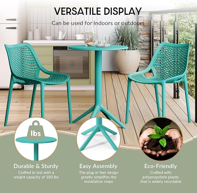 WestinTrends Playa 23.5" Outdoor Polypropylene Resin Round Patio Bistro Dining Table for 2, Turquoise