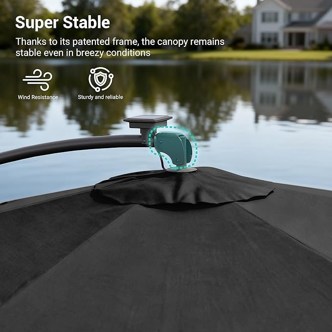 10ft Offset Patio Umbrella with Solar Light Strips,Outdoor Cantilever Hanging Umbrella with Cross Base, Fade Resistant Recycled Fabric, for Pool, Deck, Garden,Backyard,