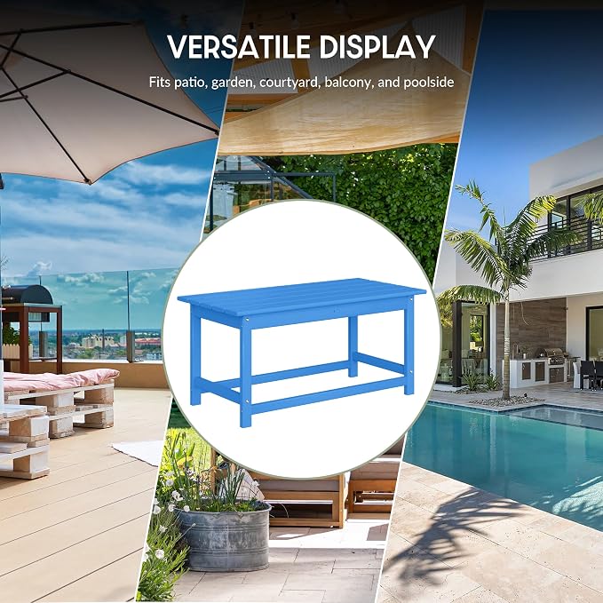 WestinTrends Malibu Outdoor Coffee Table, 35" x 17.5" All Weather Poly Lumber Patio Adirondack Coffee Table for Garden Lawn Porch Balcony, Pacific Blue
