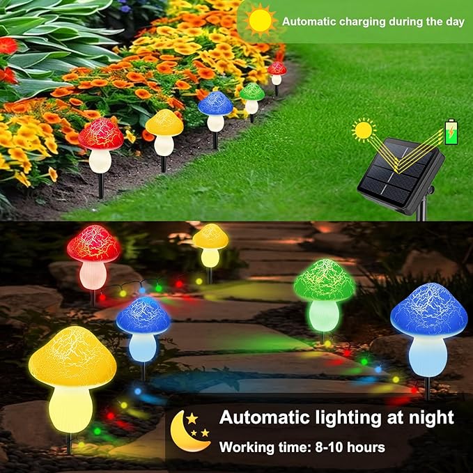LiyuanQ Mushroom Solar Lights Outdoor Decor - 8 Pack 50 LED Crackle Mushroom Lights, 23ft Solar Powered Fairy String Light with 8 Modes, Waterproof for Outside Garden Yard Patio Pathway, Colorful