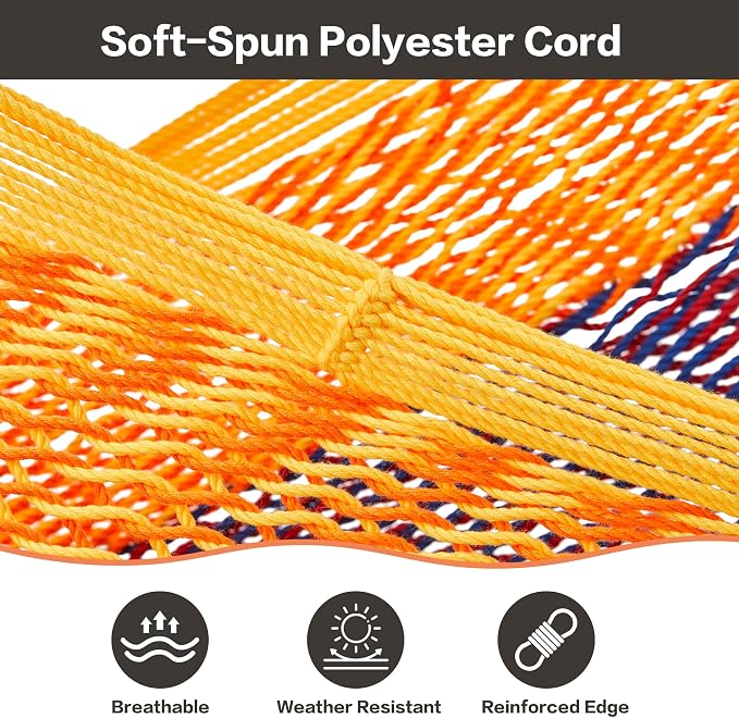 CHULIM Handwoven Mayan Hammock with 10ft Tree Straps, 550lbs Capacity Soft Rope Double Hammock, Portable Outdoor Hammock with Carry Bag for Camping Backyard Beach - Multi Color