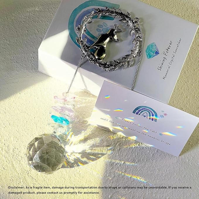Dog Memorial Suncatcher, Loss of Dog Sympathy Gift, Dog Remembrance Gifts | Thoughtful Dogs Passing Away Bereavement Gift, Pet Memory Rainbow Bridge Crystal Sun Catchers