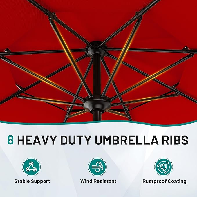 AreShark 9ft 2-Tier Patio Umbrella with Valance - Outdoor Umbrella Waterproof UV Protection, Market Table Umbrella w/Push Button Tilt&Crank for Pool, Porch, Garden(Red)