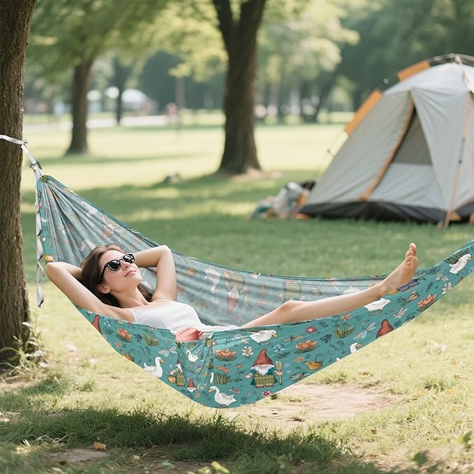 Camping Hammock Outdoor Hammocks for Outside Gnome Duck Cute Beach Trees Portable Lightweight with Pockets Tree Straps Indoor
