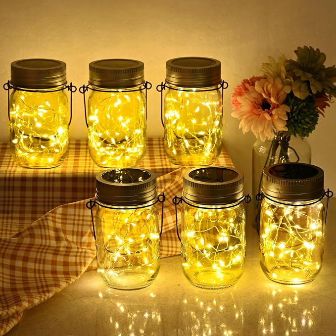 GIGALUMI Solar Mason Jar Lights, 8 Pack 30 Led String Fairy Lights | Garden Lights Outdoor Waterproof Hanging Solar Lanterns for Outdoor, Garden, Patio, Lawn, Balcony Decoration