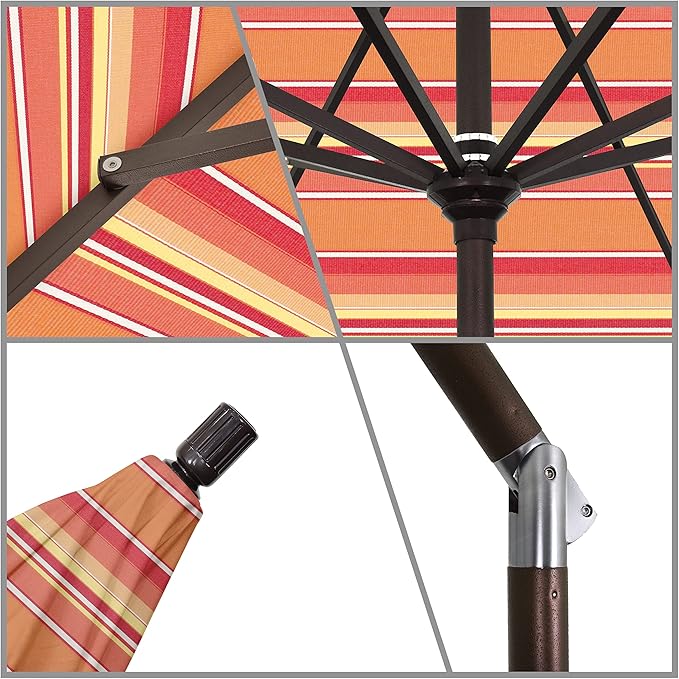 California Umbrella 9' Round Aluminum Market Umbrella, Crank Lift, Collar Tilt, Bronze Pole, Sunbrella Spectrum Cilantro