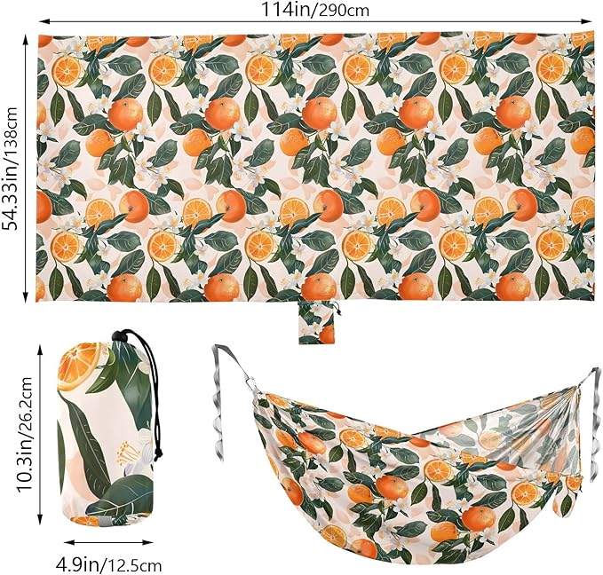 Camping Hammock Outdoor Hammocks for Outside Oranges Flowers Light Pink Beach Trees Portable Lightweight with Pockets Tree Straps Indoor Small