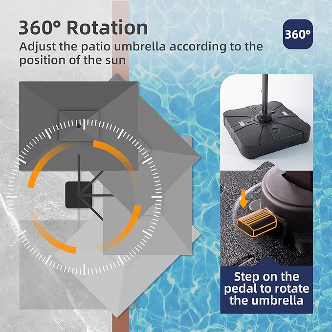 9x12 FT Patio Umbrella with Weighted Base and LED Lights Cantilever Outdoor Large Heavy Duty Rectangle Aluminum Offset Umbrellas Double Top 360 Rotation for Pool Deck Garden, Grey