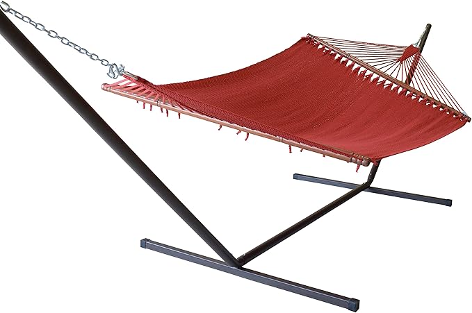 Jumbo Caribbean Hammock and Metal Tribeam Stand (RED)