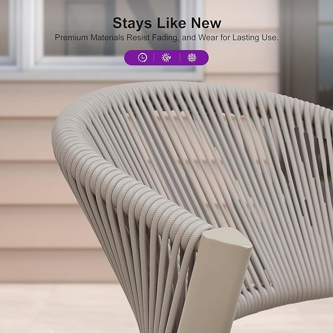 PURPLE LEAF 5 Pieces Round Dining Set Aluminum Frame and Wicker Rattan Patio Table and Chairs with Cushions for Garden Deck Outdoor Champagne