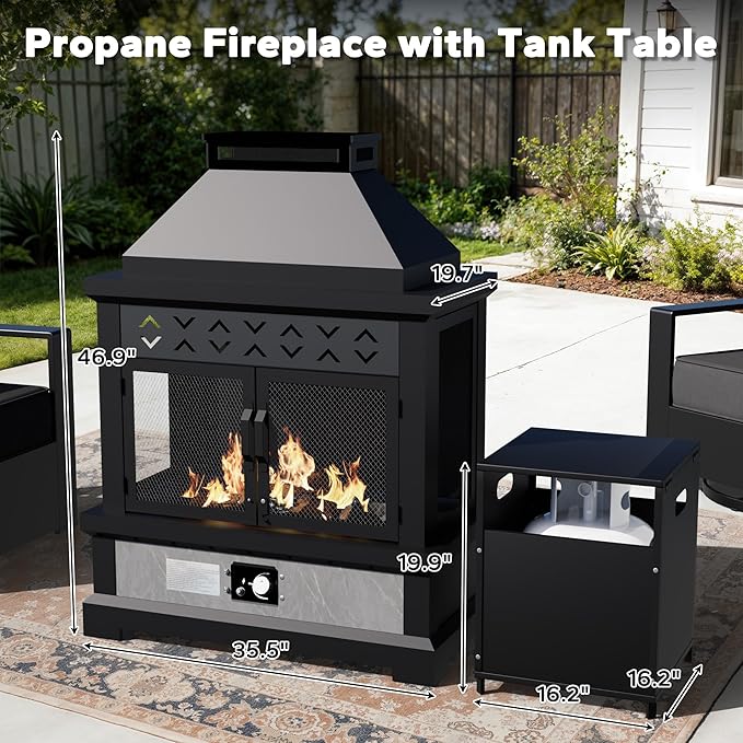 Outdoor Aluminum Furniture Set, 6-Piece Patio Conversation Set, 4 Chairs 1 Sofa and 1 Fireplace, All-Weather Metal Frame, 6" Thick Removable Cushions, Deep Setting for Garden, Poolside and Porch