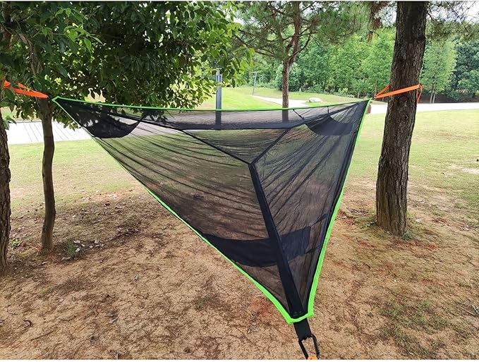 OVARIA Triangle Hammock, 9.8ft Camping Net Hammock Max 330 lbs, Portable Multi Person Hammocks with 3 Tie Down Straps Net Pocket