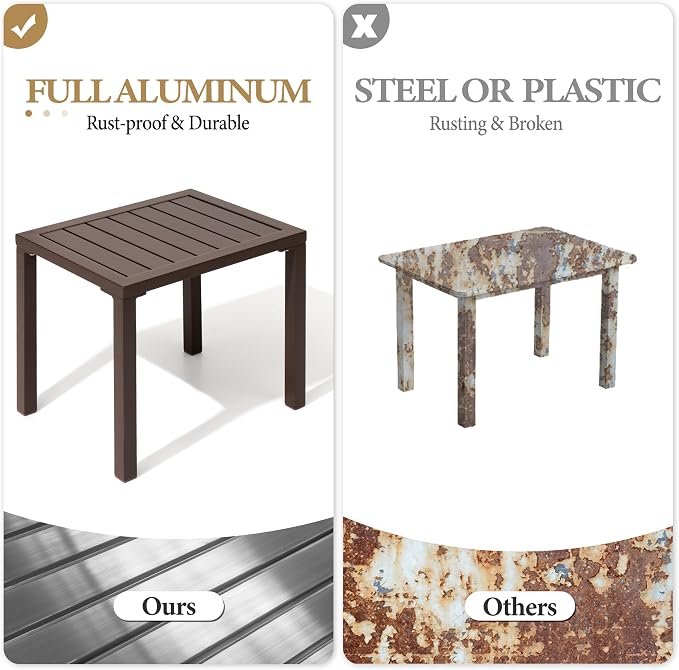 Crestlive Products Outdoor Side Table,Aluminum Rectangular Side/End Table, Small Patio Coffee Bistro Table for Outdoor Indoor (Brown)