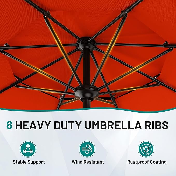 AreShark 9ft 2-Tier Patio Umbrella with Valance - Outdoor Umbrella Waterproof UV Protection, Market Table Umbrella w/Push Button Tilt&Crank for Pool, Porch, Garden(Orange)