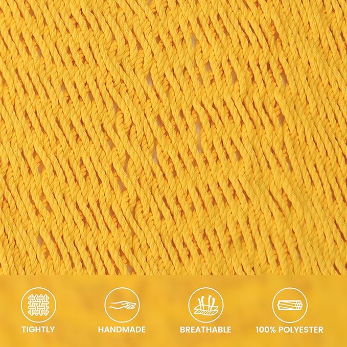 Lazy Daze Hammocks 13 FT Extra Large 2+ Person Caribbean Rope Hammock, Hand Woven Polyester XL Hammock with Spreader Bars, for Outside Outdoor Backyard Patio Poolside, 500 LBS Capacity, Yellow