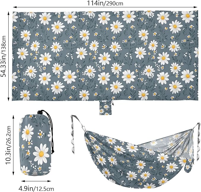 Camping Hammock Outdoor Hammocks for Outside Gray Daisy Beach Trees Portable Lightweight with Pockets Tree Straps Indoor