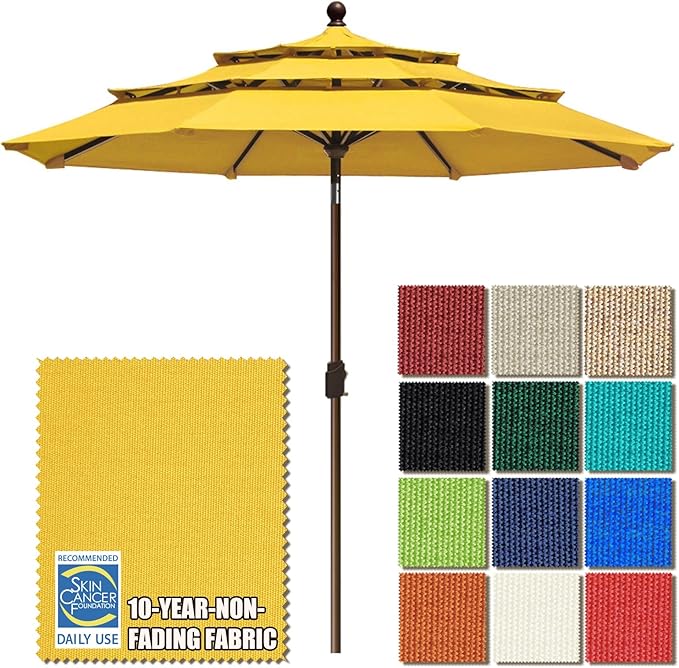 EliteShade USA 10-Year-Non-Fading 9ft 3-Tier Market Patio Umbrella, Commercial Grade Outdoor Table Umbrella with Crank Open, Windproof & UPF 50+ UV Protection, Heavy Duty Ventilation for Garden, Deck, Pool, Backyard, Beach & Bistro, Sunflower Yellow