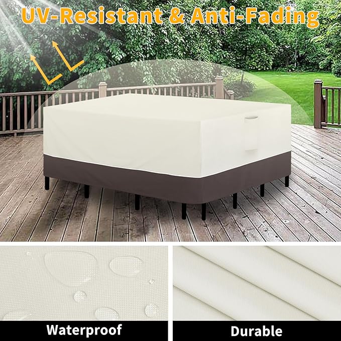Easy-Going Patio Furniture Cover 126"x63" Rectangle Outdoor Table and Chair Set Covers Waterproof UV Resistant Outdoor Sectional Sofa Set Covers, Beige/Brown