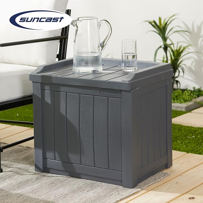Suncast 4 Pack Small Deck Box Storage w/Bench Seat for Indoor & Outdoor Use, 22 Gal., Cyberspace