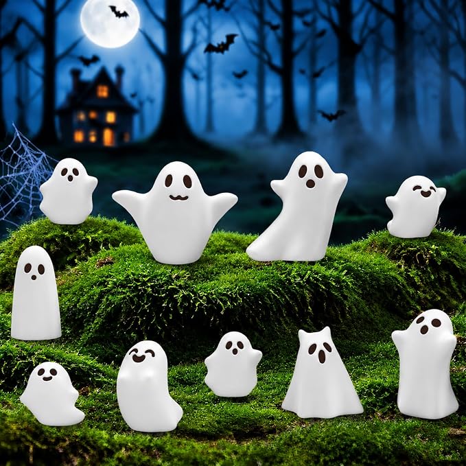 40 Pcs Halloween Mini Resin Ghosts Tiny Little White Ghost Figures | Halloween Miniature Figurines, Party Tabletop Garden Micro Landscape Decoration
