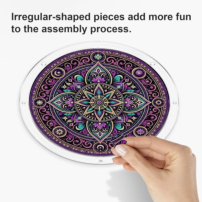Acrylic Puzzle Suncatcher, Sun Catchers Puzzle for Window Hanging | 8.9 Inch Purple Mandala DIY Suncatcher Puzzle Gifts for Adults, Women, Men, Wife, Mom, Home & Garden Decor