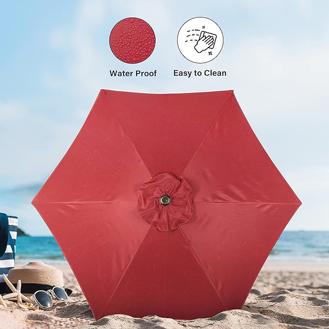 Simple Deluxe 7.5ft Patio Umbrella Outdoor Table Market Yard Umbrella with Round Umbrella Base Stand for Garden, Deck, Backyard, Pool, Red
