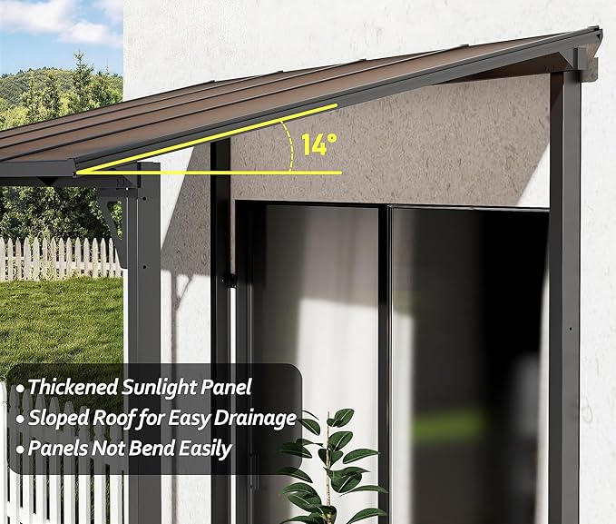 5' x 8' Lean to Gazeb,Hardtop Galvanized Steel Pergola with Sloped Polycarbonate Roof,Wall Mounted Gazebo Patio Canopy with Ground Anchor for Backyard Deck