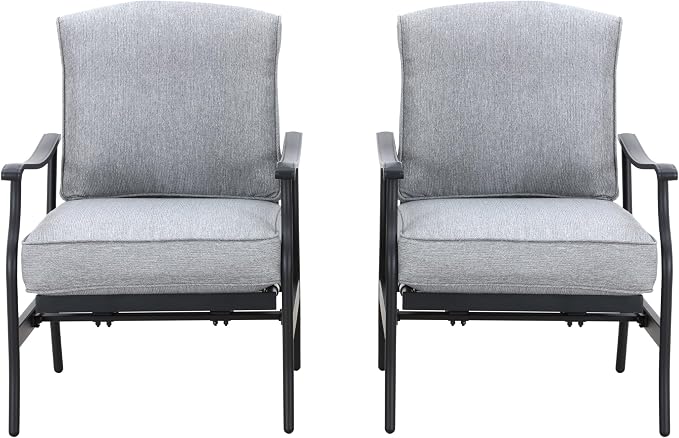 LOKATSE Home C-Spring Patio Chairs Set of 2, Outdoor Metal Motion Conversation Chairs with Gentle Bounce, 5.1" Extra Thick Blue Cushions Deep Seating Furniture for Deck & Porch